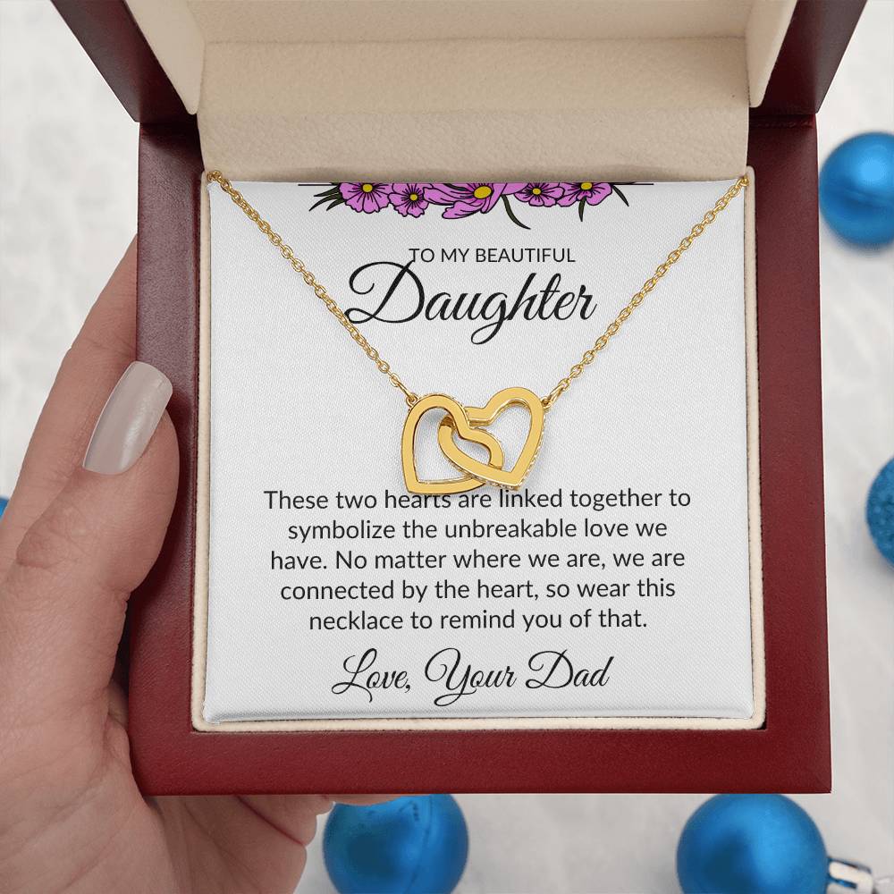 To My Beautiful Daughter- Interlocking Heart Necklace