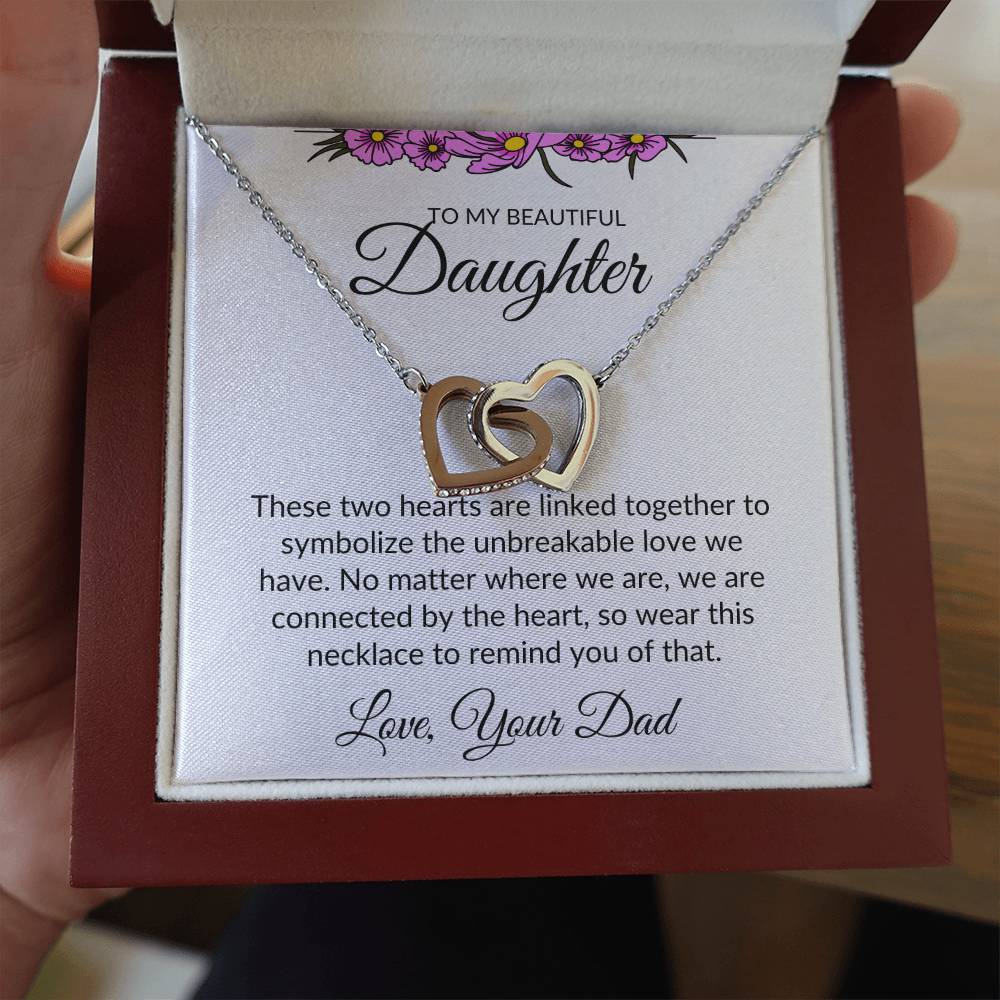 To My Beautiful Daughter- Interlocking Heart Necklace