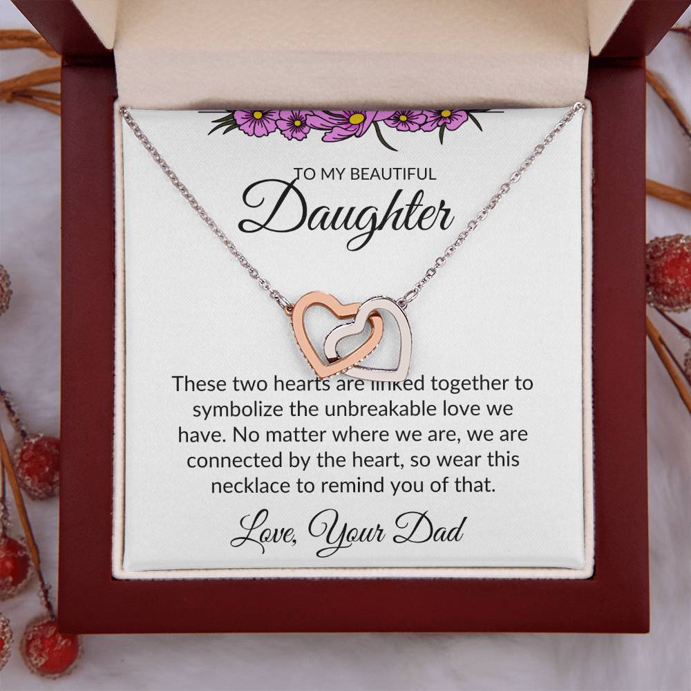 To My Beautiful Daughter- Interlocking Heart Necklace