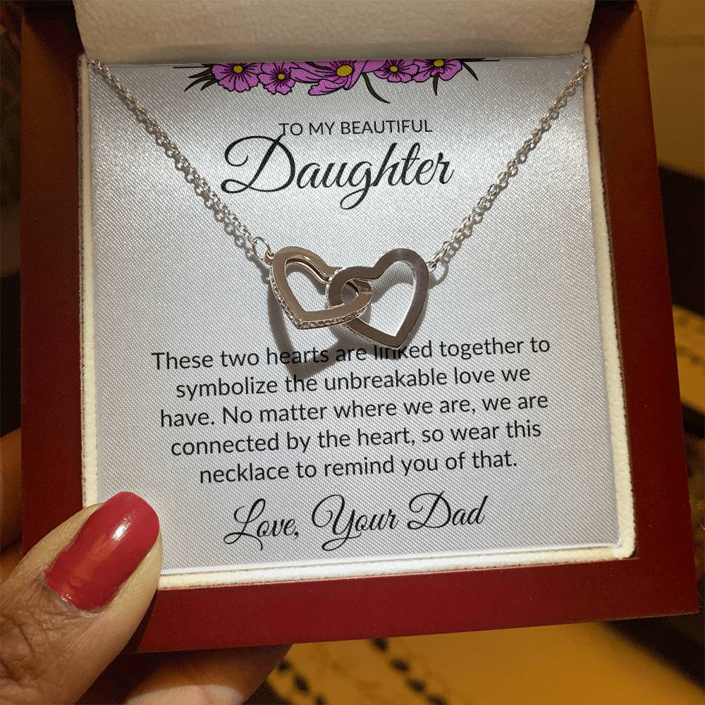 To My Beautiful Daughter- Interlocking Heart Necklace