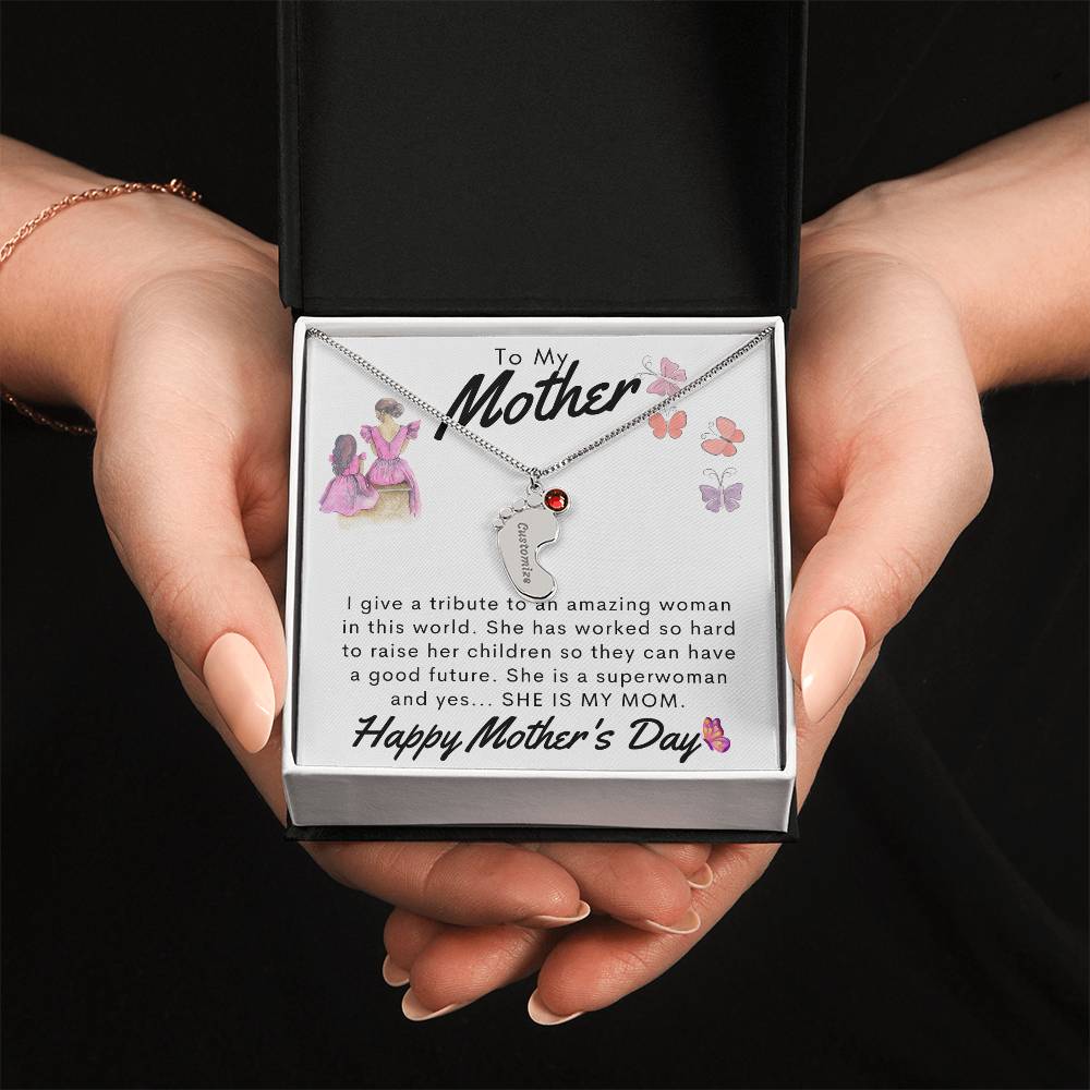 To My Mother Personalized Baby Feet Necklace
