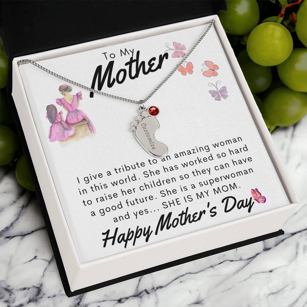 To My Mother Personalized Baby Feet Necklace