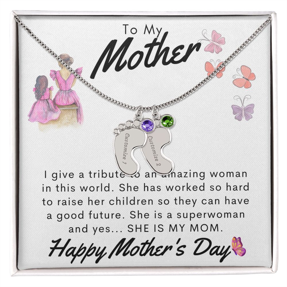 To My Mother Personalized Baby Feet Necklace