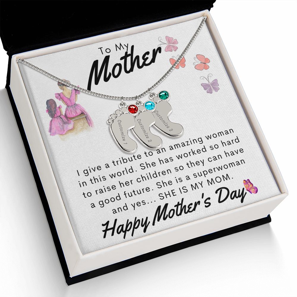To My Mother Personalized Baby Feet Necklace