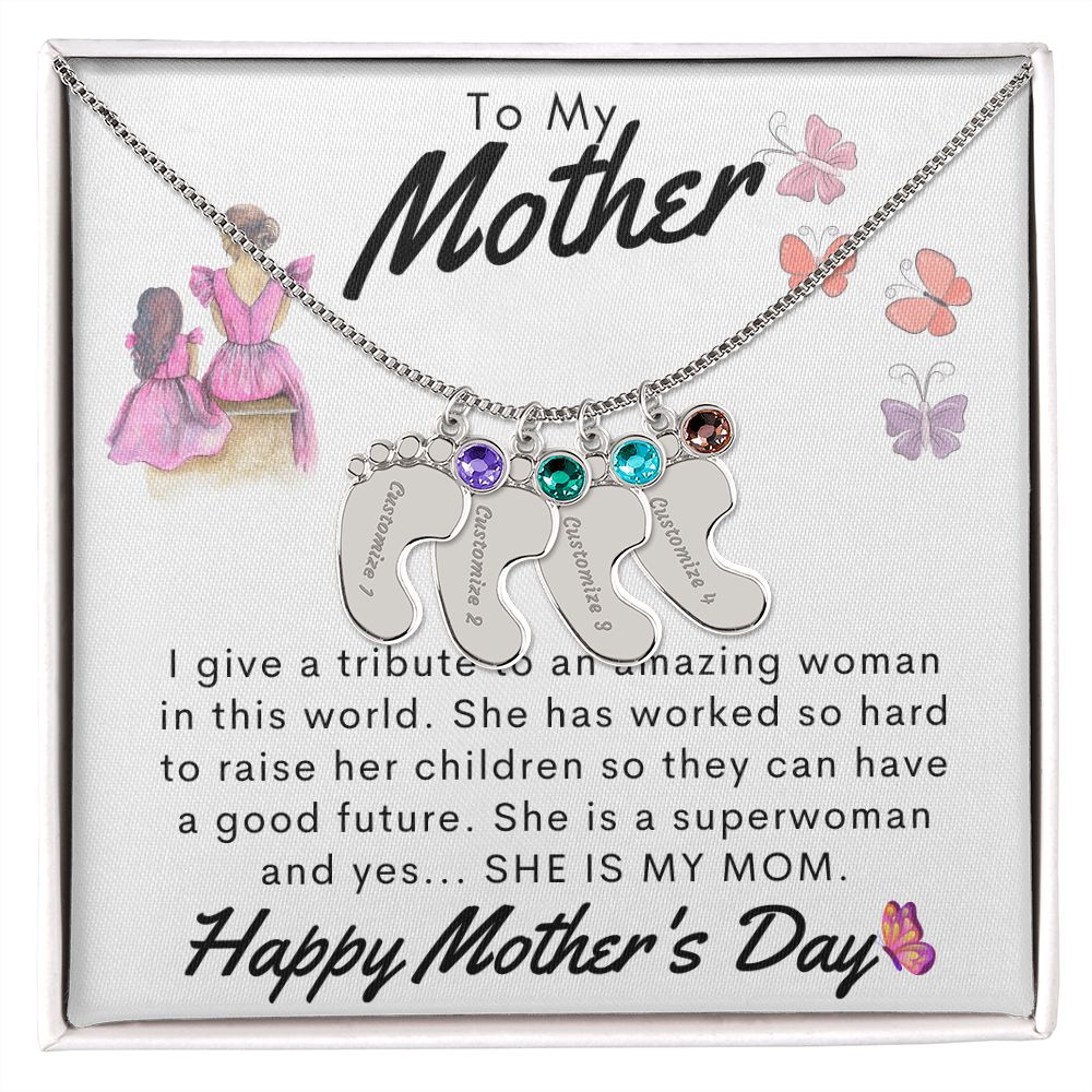 To My Mother Personalized Baby Feet Necklace