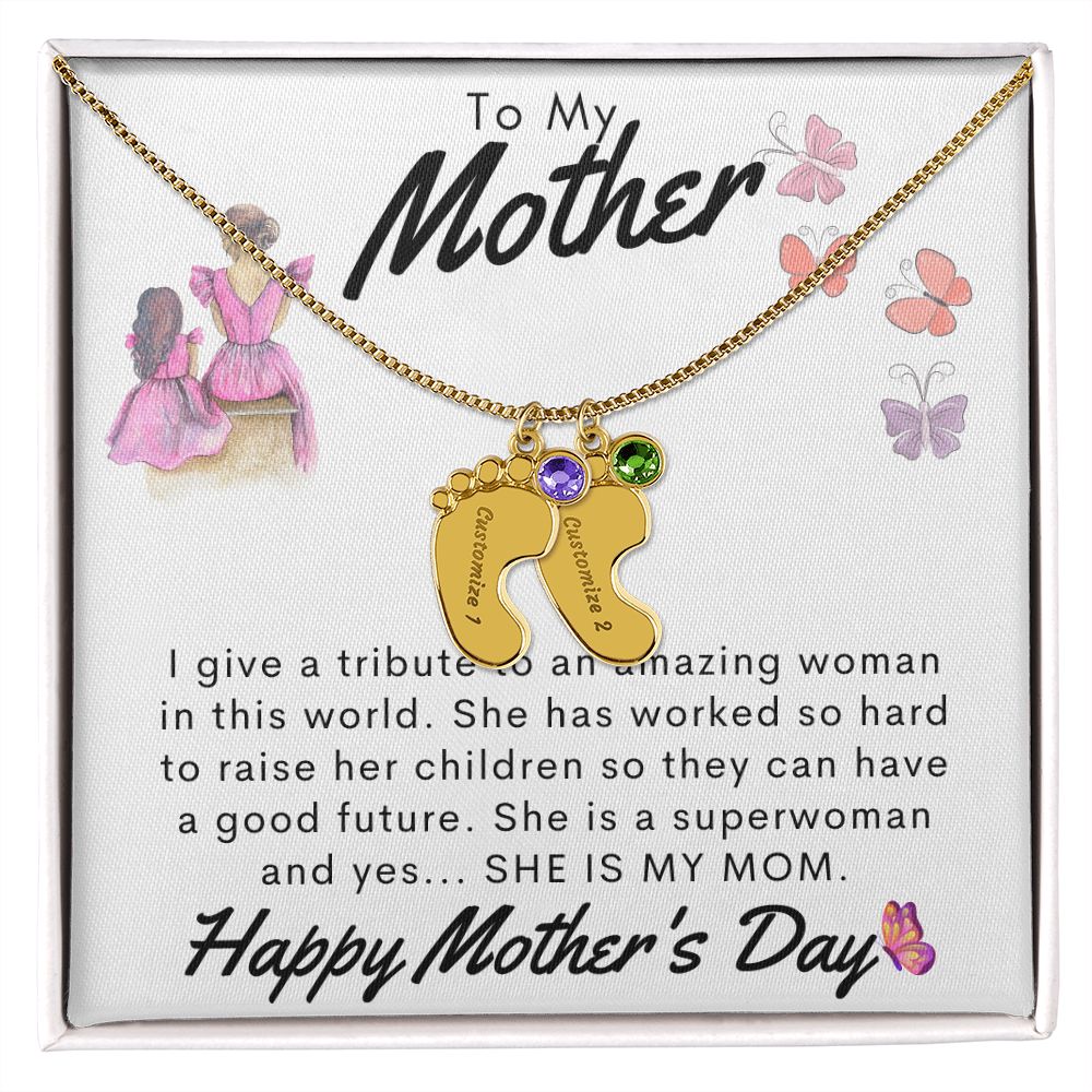 To My Mother Personalized Baby Feet Necklace