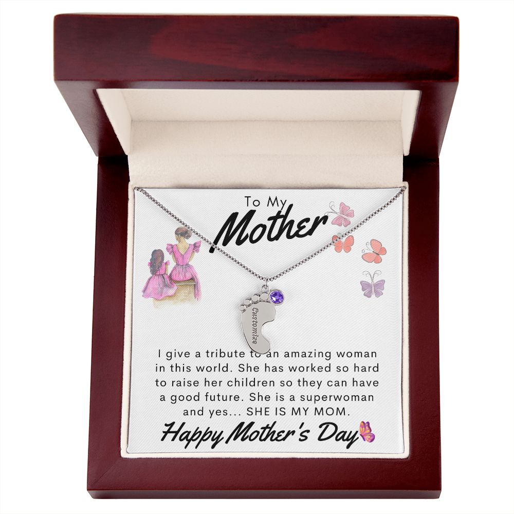 To My Mother Personalized Baby Feet Necklace