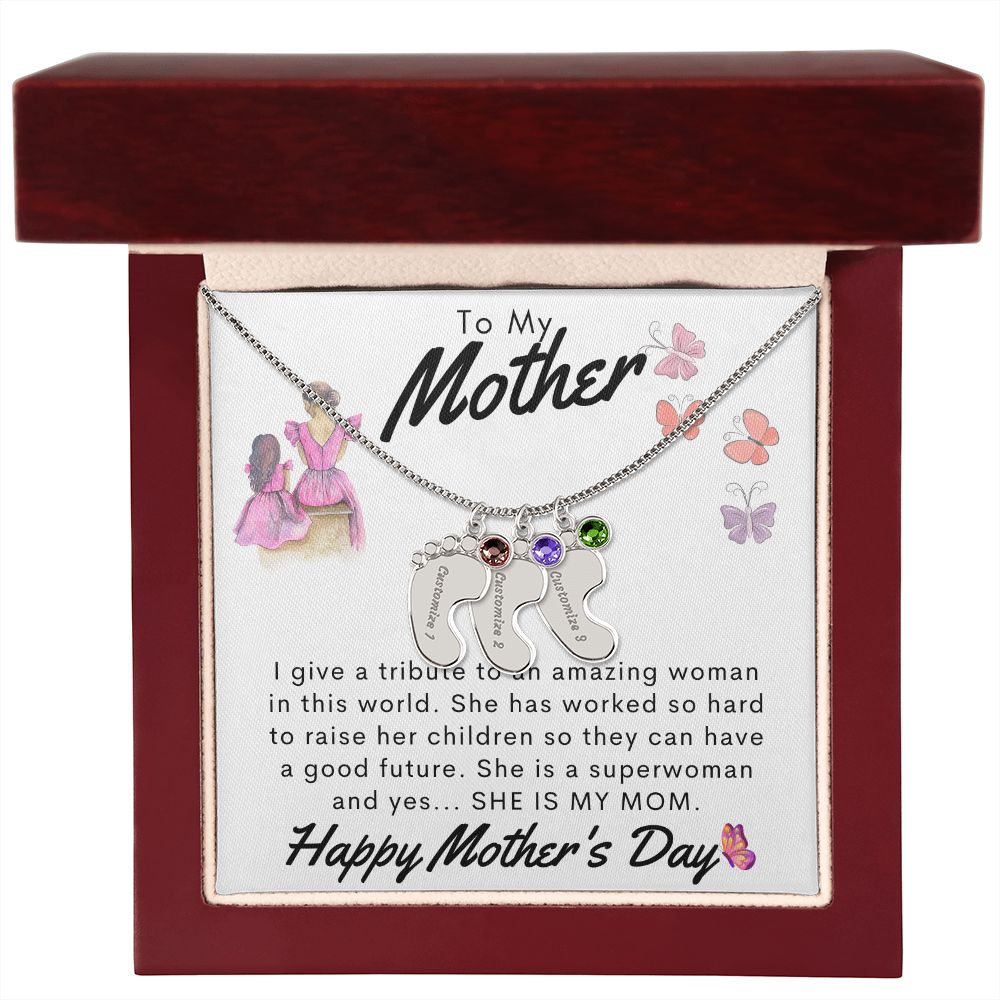 To My Mother Personalized Baby Feet Necklace