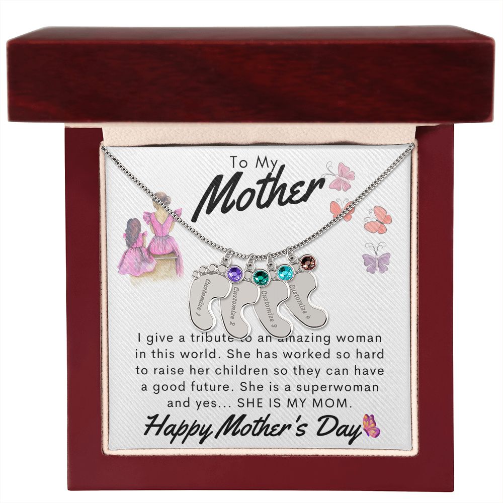 To My Mother Personalized Baby Feet Necklace