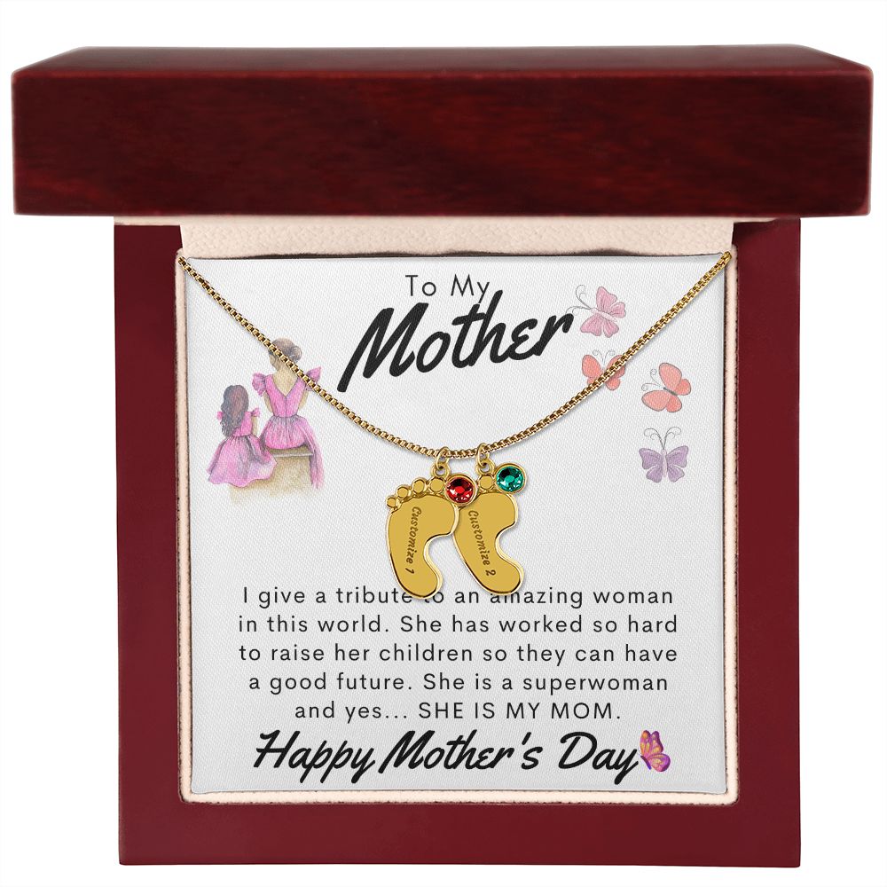 To My Mother Personalized Baby Feet Necklace