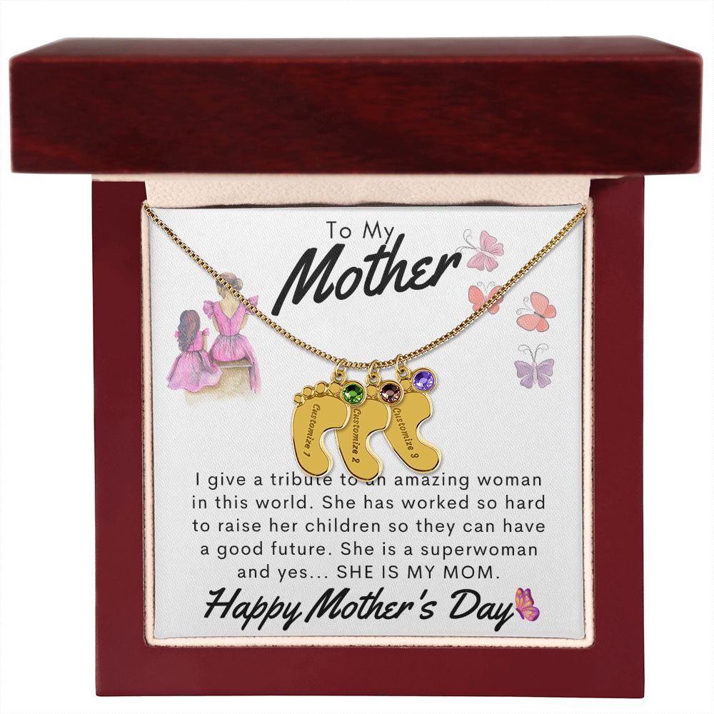 To My Mother Personalized Baby Feet Necklace