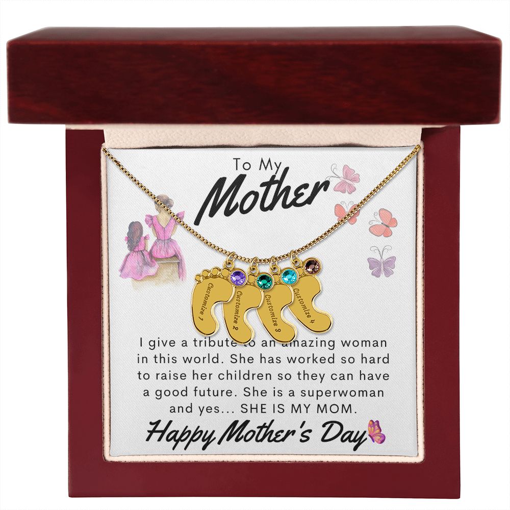 To My Mother Personalized Baby Feet Necklace