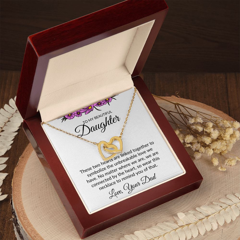 To My Beautiful Daughter- Interlocking Heart Necklace
