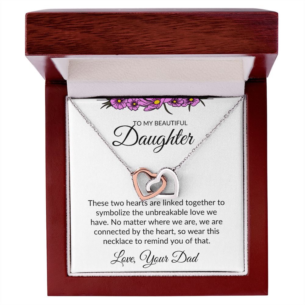 To My Beautiful Daughter- Interlocking Heart Necklace