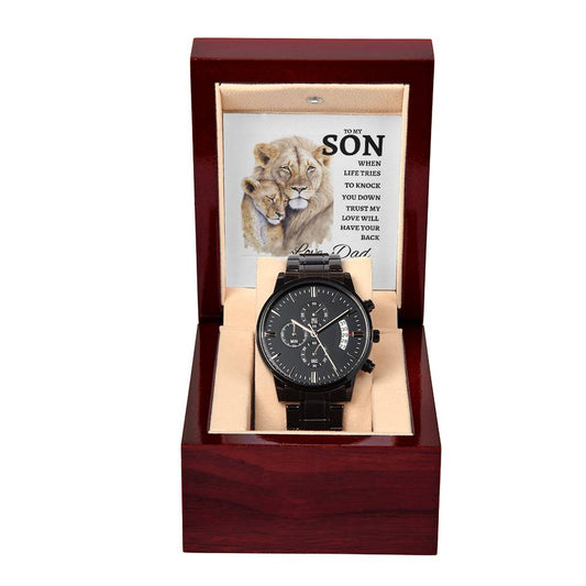 To My Son Black Chronograph Watch + MC (NO ENGRAVING)