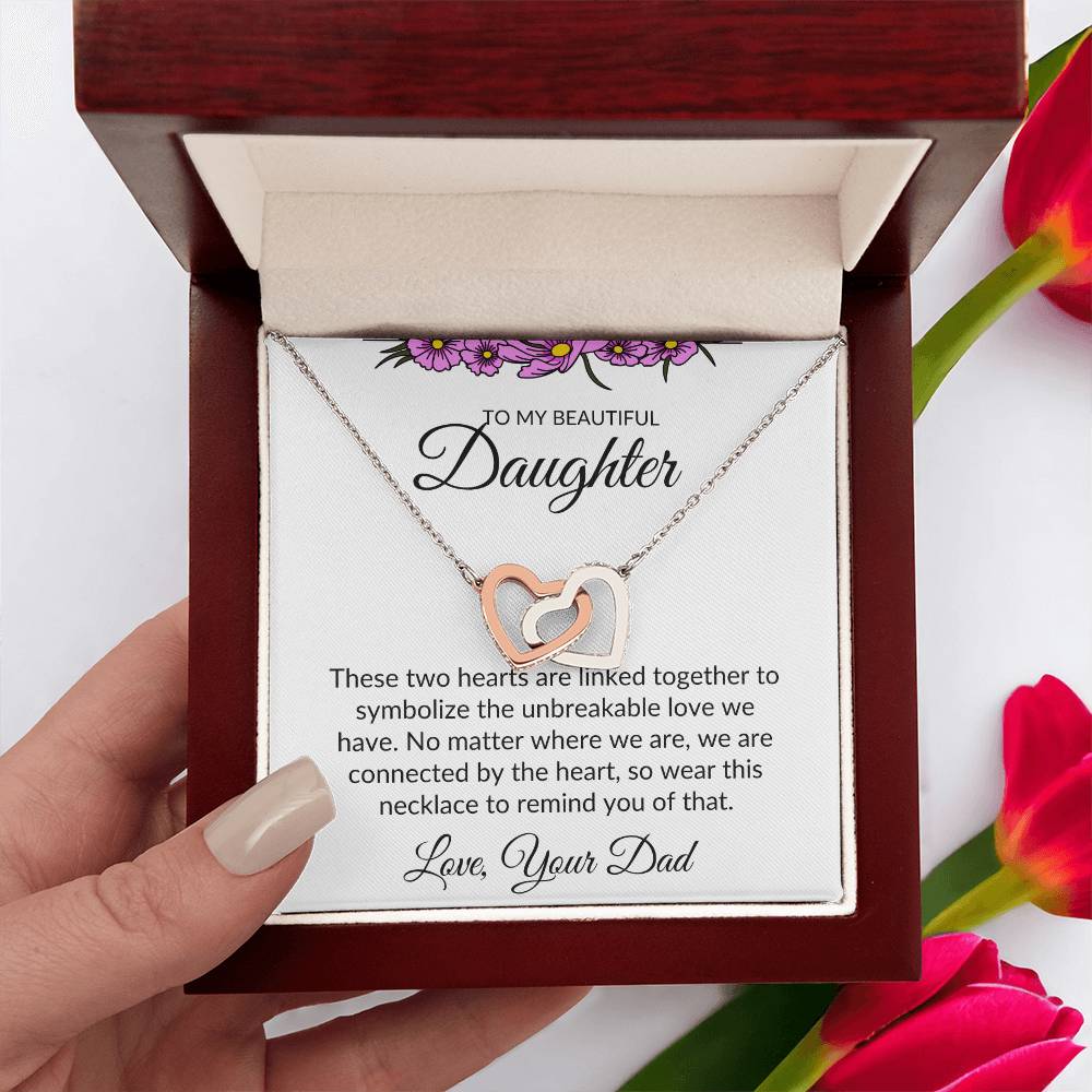 To My Beautiful Daughter- Interlocking Heart Necklace
