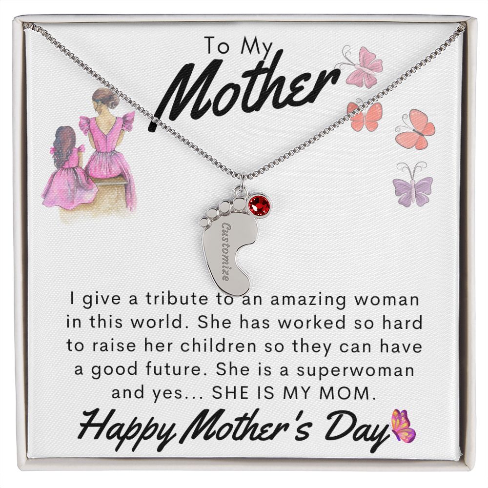 To My Mother Personalized Baby Feet Necklace