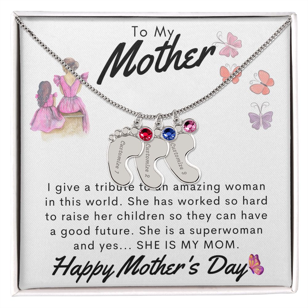 To My Mother Personalized Baby Feet Necklace