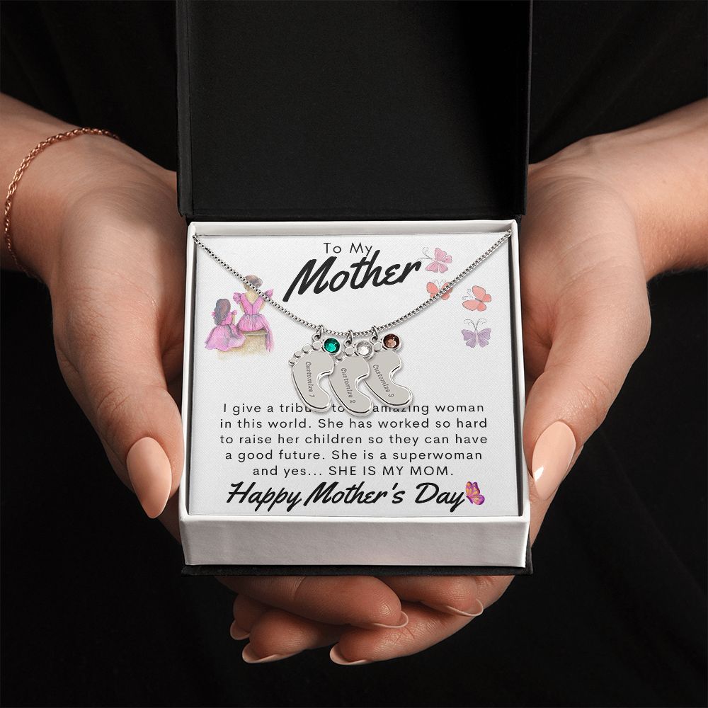 To My Mother Personalized Baby Feet Necklace