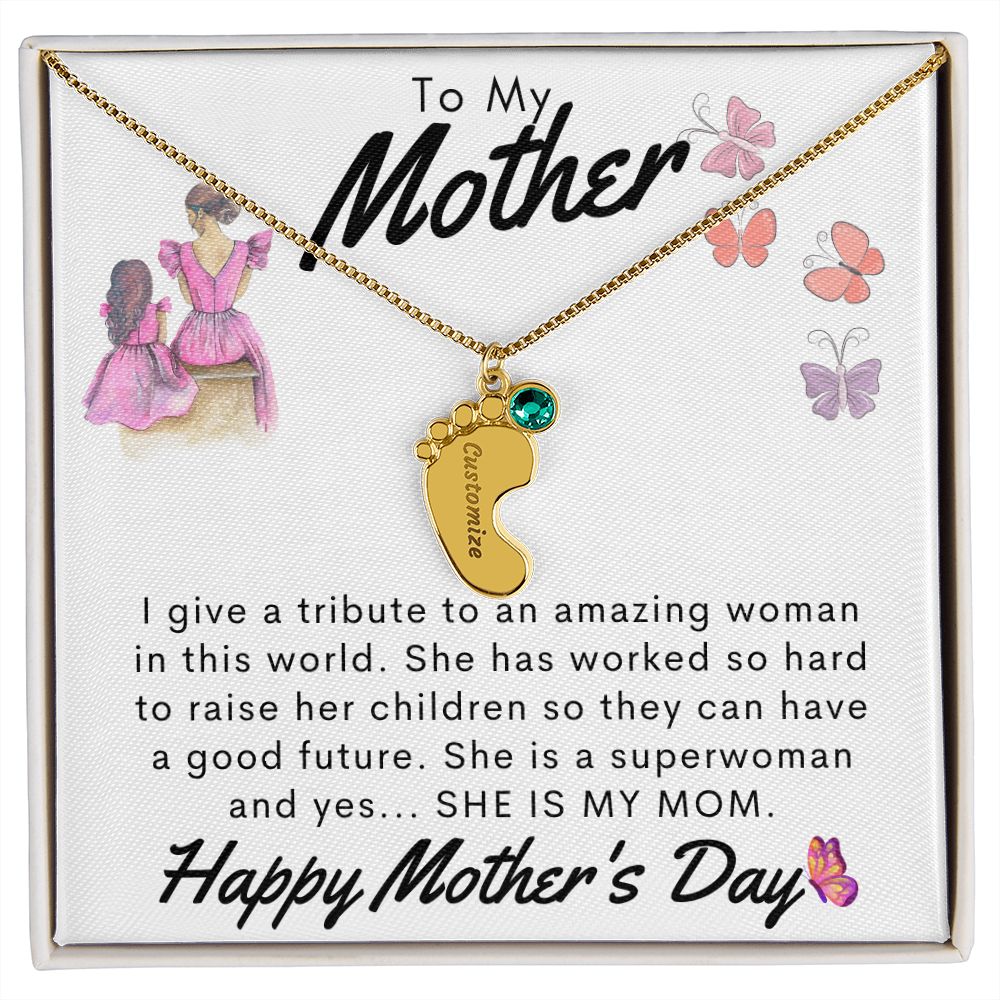 To My Mother Personalized Baby Feet Necklace