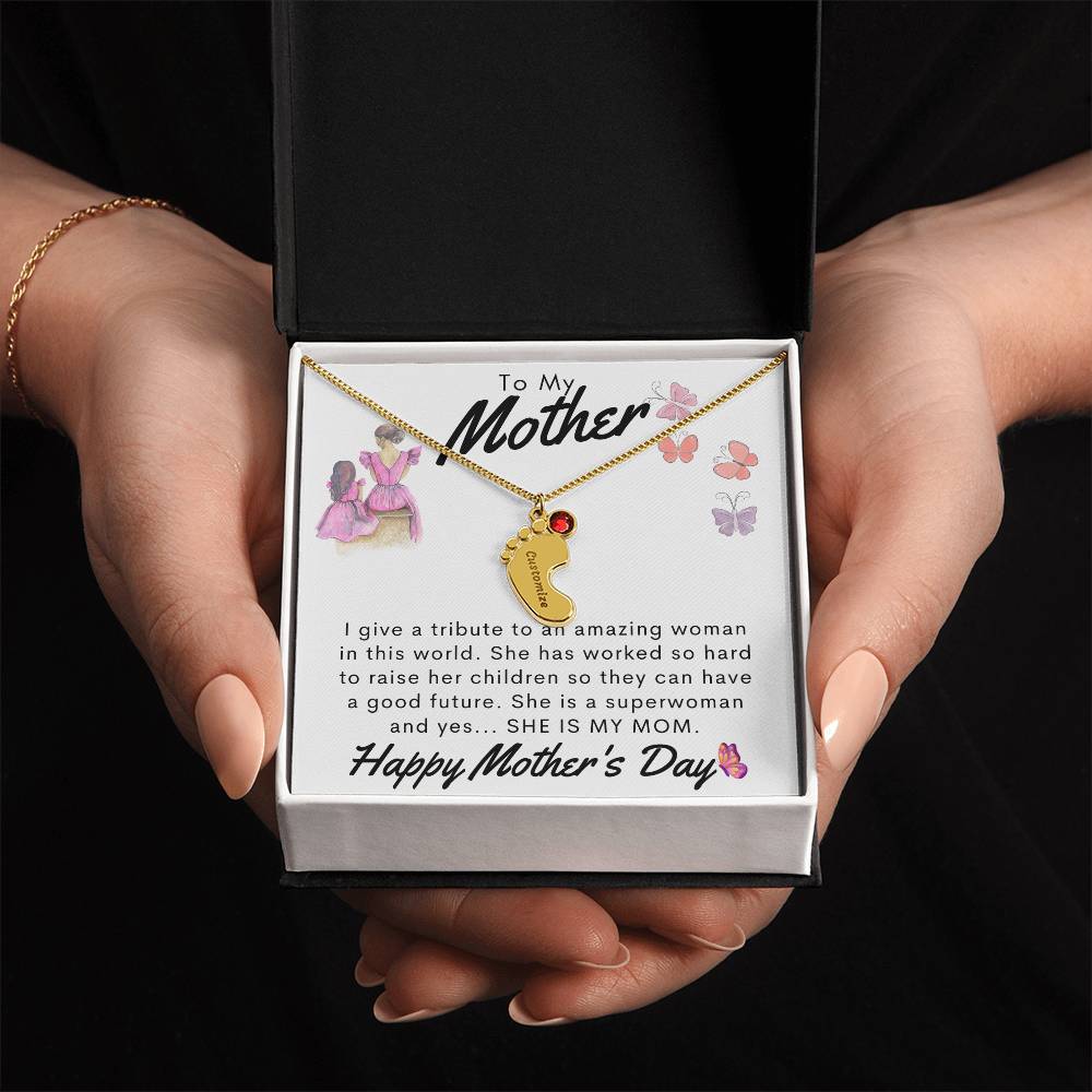 To My Mother Personalized Baby Feet Necklace