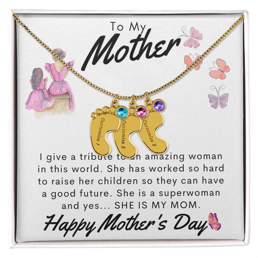 To My Mother Personalized Baby Feet Necklace
