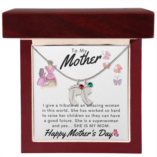 To My Mother Personalized Baby Feet Necklace