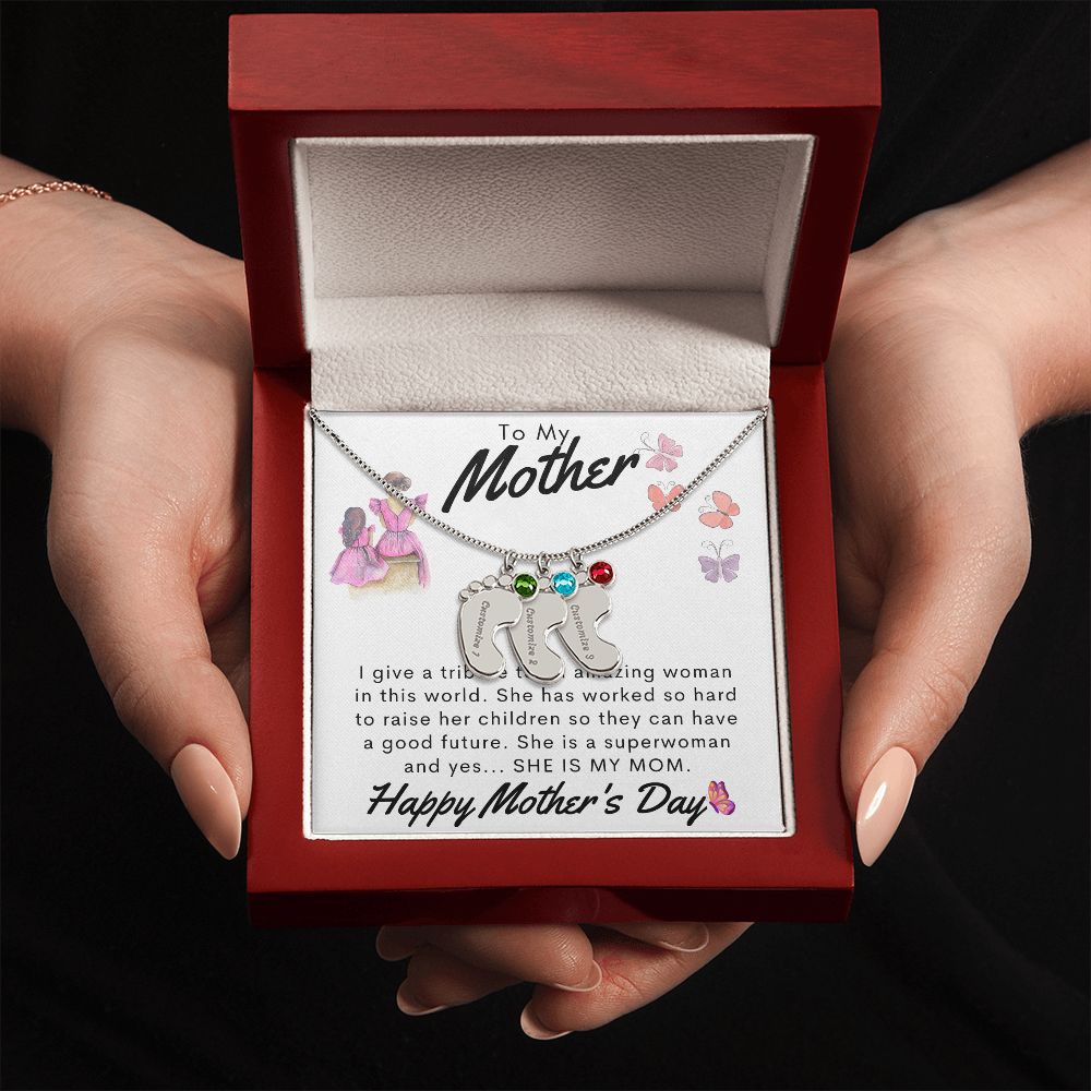 To My Mother Personalized Baby Feet Necklace