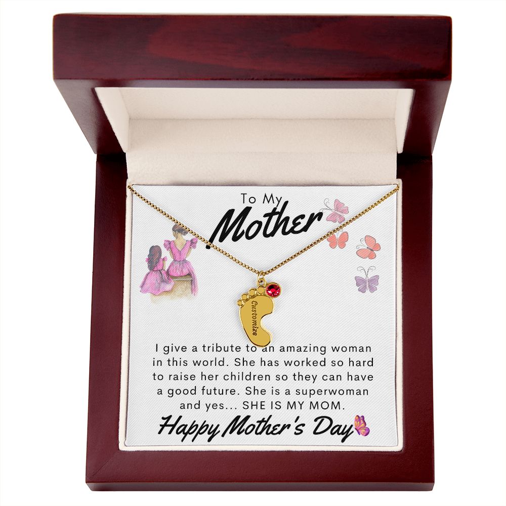 To My Mother Personalized Baby Feet Necklace