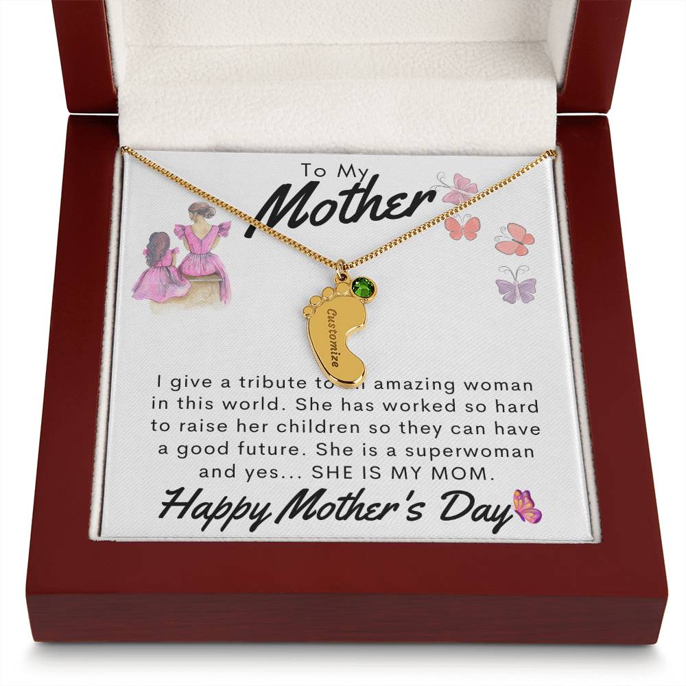 To My Mother Personalized Baby Feet Necklace