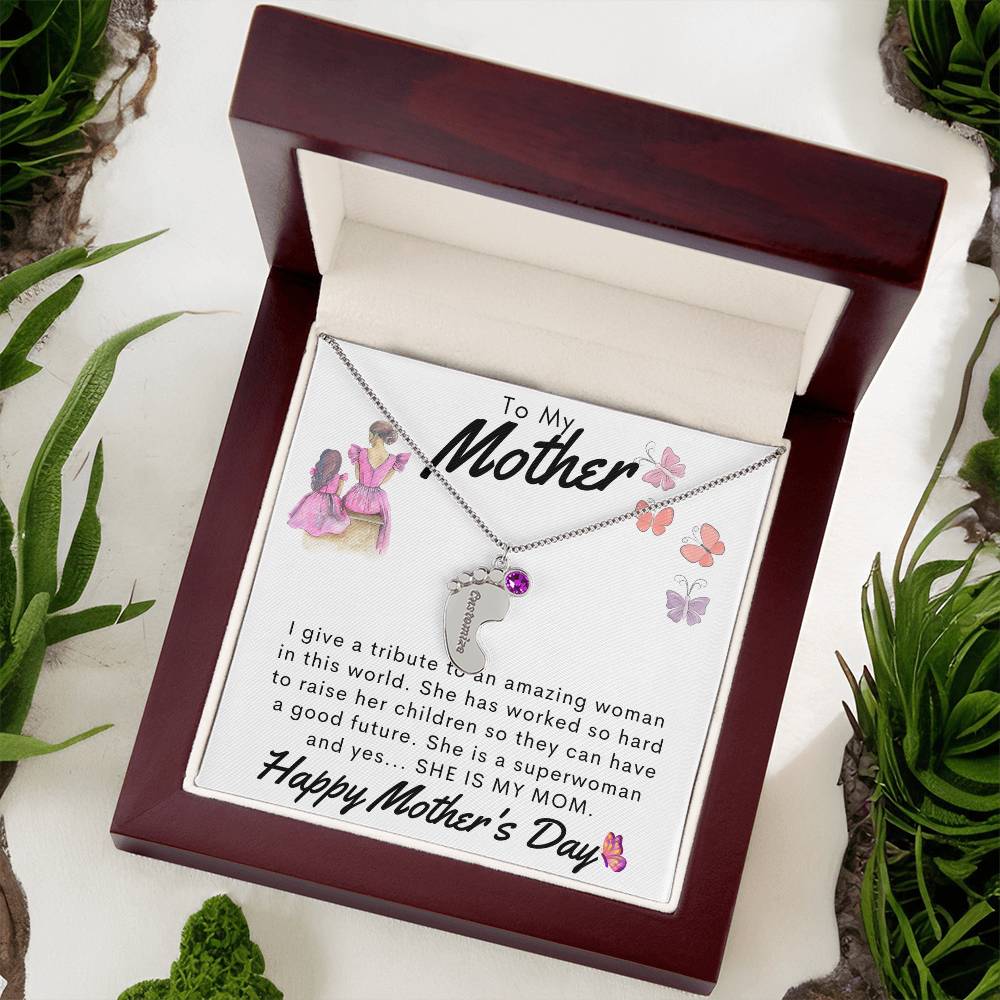 To My Mother Personalized Baby Feet Necklace