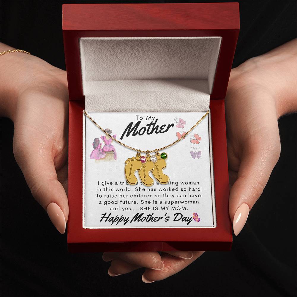 To My Mother Personalized Baby Feet Necklace