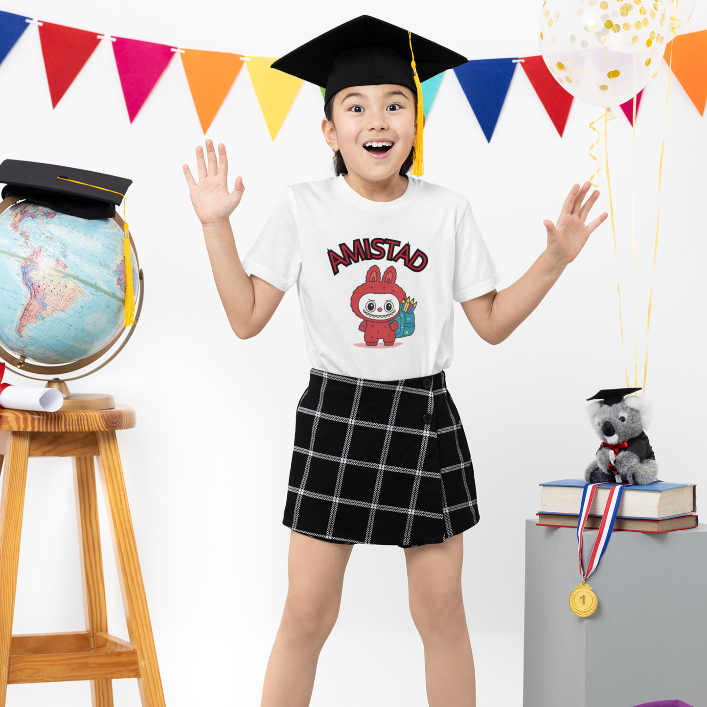 Custom Amistad Labubu Youth Short Sleeve Shirt Gift for Daughter Birthday Gift School Spirit Tee
