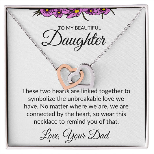 To My Beautiful Daughter- Interlocking Heart Necklace