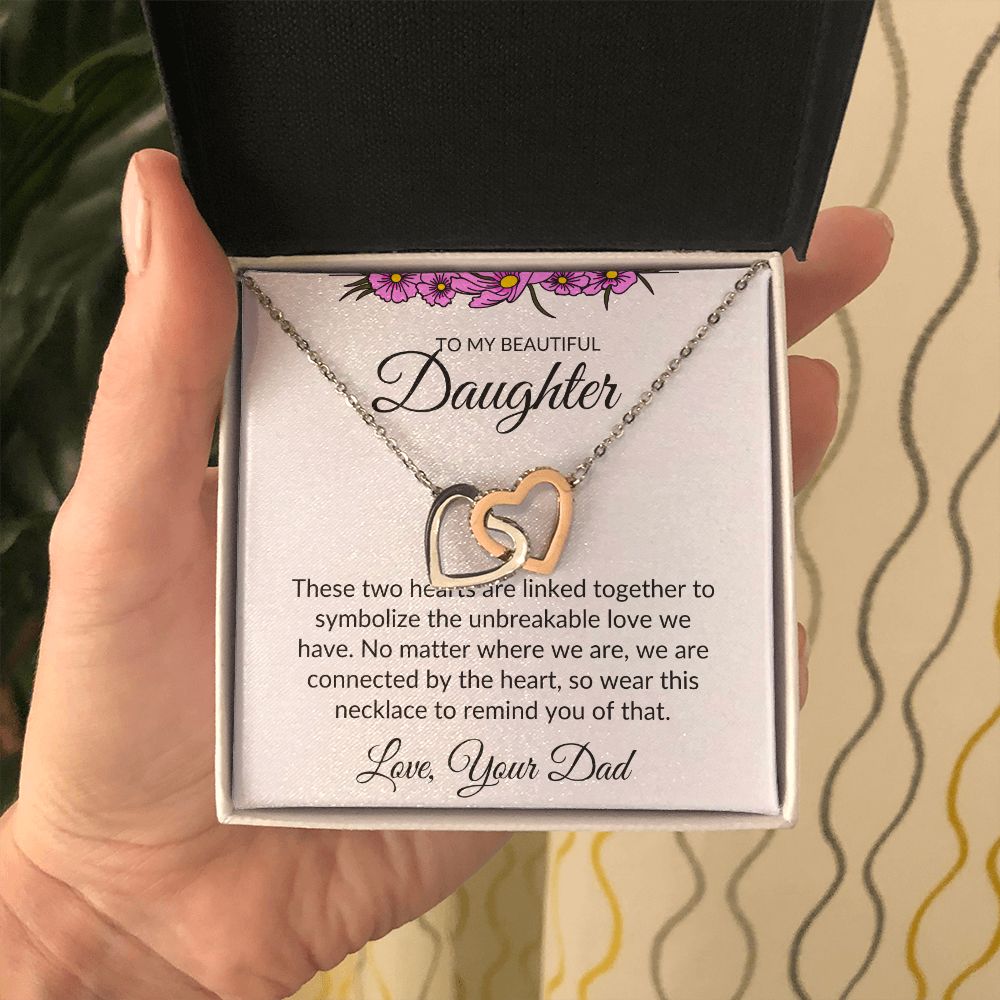 To My Beautiful Daughter- Interlocking Heart Necklace