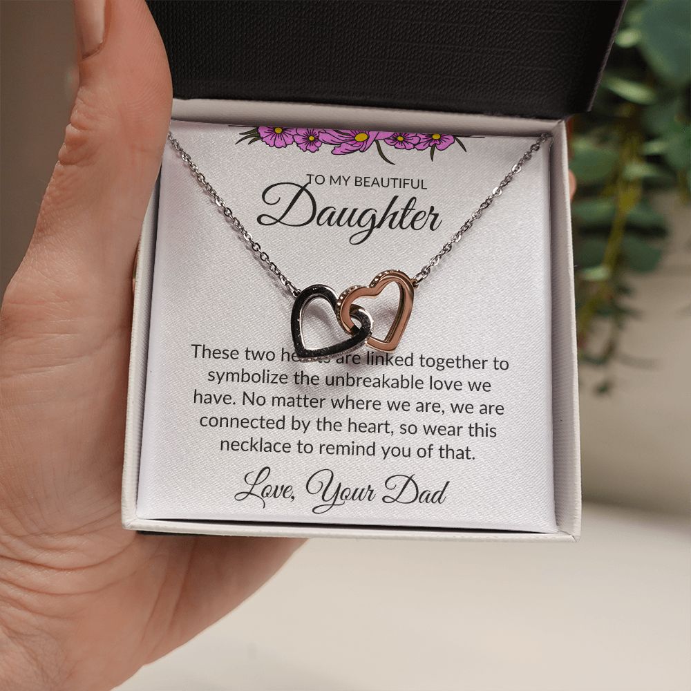 To My Beautiful Daughter- Interlocking Heart Necklace